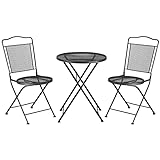 Outsunny Sitzgruppe 3-teilige Essgruppe Bistro-Set Gartenmöbel-Set Balkonmöbel Set 1 Tisch+2 Stühle mit Schirmloch Terrasse Metall Schwarz