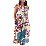 SHE.White Sommerkleid Damen Blumenmuster Abendkleider elegant für Hochzeit Kleider Damen Locker Damen Wickelkleid Sommerkleid Damen Knielang Umstandsmode Freizeitkleid Ballkleid（3-Hot Pink,M）
