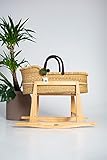 Baby Moseskorb mit Schaukelständer und dreilagiger Matratze, Baby Stubenwagen mit Holzständer, Moseskorb, Handgemachter Baby Schlafkorb