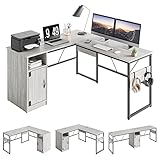 Bestier L-förmiger Schreibtisch mit Aufbewahrungsschrank, 152,4 cm, Eckschreibtisch, Heimbüro, Computertisch, wendbar oder modern, langer Arbeitsstisch für 2 Personen (weiß verwaschen)