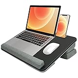 laptopkissen mit Handgriff&Kissen,Klearlook Tragbarer Laptoptisch/lapdesk mit Handgelenksauflage&Rille&Tasche,Laptopunterlage Höhenverstellbar Geeignet für Bett/Couch,Tabletund Telefonhalter-Groß