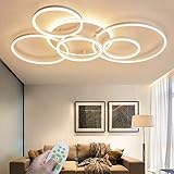 LED Modern Deckenleuchte Dimmbar Wohnzimmer Deckenlampe Creative Runden Deckenlicht Aluminium Acryl Lampenschirm Mit Fernbedienung 3000K-6500K Esstisch Halle Beleuchtung Innenleuchte,Weiß…