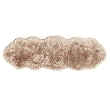 Teppich Wölkchen Lammfell Schaffell Imitat Fellteppich | Wohnzimmer Schlafzimmer Deko | Kunstfell als waschbarer Bettvorleger, Dekofell für Stuhl, Sofa, Bett | Beige - 55x160cm