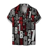 Herren Sommermode Casual Print Seaside Beach T-Shirt Kurzarmhemd Hemd Mit Stehkragen Herren (A-L,A-L)
