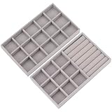 Demarsen Schmucktabletts, 2 Stück Schmuckaufbewahrung schublade, Samtstapel Schmuckschubladen Organizer, Schmuck Organizers für Schmuck,Ohrringe,Armband,Ringe Aufbewahrung Damen Mädchen（Grau）