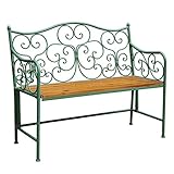 Gartenbank Terrassenmöbel Antikgrüne Outdoor-Bank mit Rückenlehne, robuster Gartenbankstuhl mit Metallrahmen, 2-Sitzer for Garten, Hof, Terrasse, Veranda und Wintergarten Stabile Parkbank