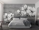 Fototapete 3D Effekt Tapete Schwarz-Weißes Blumenboot Tapeten Vliestapete Wohnzimmer Wandbilder Wanddeko 350cmx256cm
