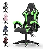 bigzzia Gaming Stuhl Ergonomisch - Gamer Stühle mit Lendenkissen + Kopfstütze Gaming Chair Höhenverstellbar Bürostuhl Computerstuhl für Erwachsene Mädchen Junge (Green)