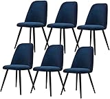 Moderne Küche, Esszimmerstühle Set Vintage-Esszimmerstühle Set mit 6 Küchenthekenstühlen Lounge, Freizeit, Wohnzimmer, Eckstühle mit Metallbeinen, Samtsitz und Rückenlehnen (Farbe: Blau, Größe: B