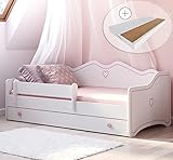 Kids Collective Kinderbett Mädchen Jugendbett 80x160 cm mit Matratze Rausfallschutz & Schublade | Prinzessin Kinder Sofa Couch Bett umbaubar rosa weiß