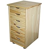 KMH Rollcontainer CARLOS Kiefer massiv (Natur) - Schubladencontainer Bürocontainer mit 6 Schubladen - Stauraum für Büro oder Kinderzimmer - mobiler Aktenschrank Rollschrank