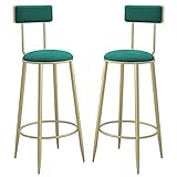 YHJZSM Theken-Barstühle im 2er-Set, 2er-Set Barhocker mit Metallbeinen, Theken-Frühstücksstühle mit samtgepolsterten Rückenlehnen, Tresen-Vintage-Hocker (Grün 75 cm)