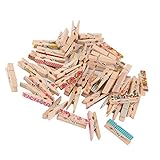 Zerodeko 50 Stück Mini-Wäscheklammern Aus Holz Mini-Wäscheklammern Mini-Cocktail-Clip Wäscheklammer Farbige Wäscheklammern Holzscheite Gefederte Nadel Holzklammern Wäscheklammer