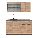 Vicco Küchenzeile Küchenblock Einbauküche R-Line Single 140cm (Goldkraft Eiche/Anthrazit, Ohne Arbeitsplatten)
