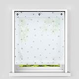 Heichkell Voile Ösen Raffrollo Sterne Muster Transparente Raffgardine mit Haken Feltenrollo ohne Bohren Kinderzimmer Vorhang BxH 60x140cm Weiß-Grau