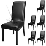 YISUN 4er/6er Set Esszimmer Stuhlhussen, solide Pu Leder wasserdichte Stretch Esszimmerstuhl Schutzhülle (6-Stück, Schwarz)