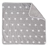 roba Babydecke Little Stars - 80 x 80 cm - Decke zum Kuscheln, Krabbeln & Spielen - Weiche Kinderdecke 2 seitig mit Stern Motiv aus Baumwolle / Plüsch - Grau / Weiß