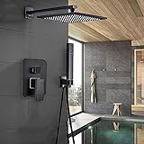 Schwarz-Bronze-Badezimmer-Duscharmatur, Regenduschkopf, Wandmontage, Badewannen-Mischbatterie, Bad-Duschset-System, 2 Wege, 12 Zoll,3Way-16 Zoll-A