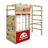 Wickey Klettergerüst Outdoor Spielturm Smart Action mit roter Plane, Spielgerät mit Kletterwand, Basketballkorb & Spiel-Zubehör für Kinder im Garten aus Holz