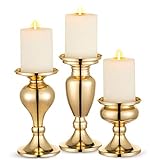 Sziqiqi 3er Set Kerzenleuchter Kerzenständer Schwarz Vintage Kerzenhalter Windlichthalter aus Metall Kerzenhalter für Stumpenkerzen, Kerzenständer Dekoration für Hochzeit Party, Gold