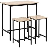 HOMCOM 3-teilig Esszimmergruppe Bartisch mit 2 Stühlen Essgruppe Esstisch Set Bartisch Set für Küche Esszimmer Bistro Industrie-Design Spanplatte Stahlrahmen Naturholz+Schwarz 80 x 50 x 85 cm