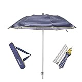 EZPELETA Fold&Go Sonnenschirm für Strand, Terrasse und den Garten, faltbar und tragbar mit Sonnenschutz UPF50+, 155cm, gestreifter Stoff, inkl. Tragetasche (Blau)