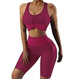 Trainingsanzug Damen Set Yoga Yoga-Outfits für Frauen, 2-teiliges Set, Trainingsanzug, nahtlos, kurzärmlig, bauchfreies Oberteil, Workout-Leggings, Sportbekleidung Yoga Anzug Damen Set Langarm