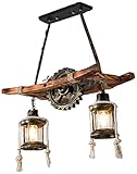 Rustikale Holz Pendelleuchte Vintage Eiche Hängeleuchte Esstisch Esszimmer Kronleuchter Industrial Metal Deckenleuchte Retro Deckenlampe Industrielampe Landhaus Leuchte Bar Droplight Schatten