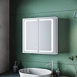 SUNXURY Badezimmer Spiegelschrank mit Beleuchtung 65x65cm mit Touchschalter LED Steckdose Beschlagfrei Hängend Aluminium Bathroom Mirror Cabinet