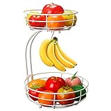 Huahong Tier-Obstkorb – mit Bananenhalter, Obstschale, Gemüsekorb aus Metall, stehender täglicher Küchenaufbewahrung, Obstkorb, Obstständer, weiß