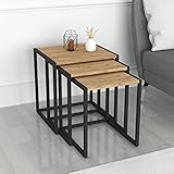 [en.casa] Beistelltisch Sunnfjord 3er Set Couchtisch Eiche-Optik Wohnzimmertisch modern Metallgestell Satztisch rechteckig Kaffeetisch