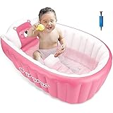 Baby Badewanne, MONODEAL Aufblasbare Badewanne Baby Schwimmbad Summer Schwimmbecken, Tragbar Faltbar Badewanne und Anti-Rutsch, für Baby, Neugeborene, Jungen und Mädche, 0 bis 36 Monaten (Rosa)