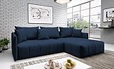 ML Furniture Ltd Don Velvet Monolith Ecksofa in L-Form 245 cm x 180 cm - Schlafsofa mit Bettkasten -Ausziehbares Schlafsofa - Couch mit Stauraum und Kissen - Sofa mit Schlaffunktion Farbe: Dunkelblau