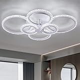 GreeLustr Acryl Ring Kronleuchter, Moderne LED Deckenleuchte, Metall Weiße Lampe Geometrisches Design Unterputzleuchte für Zuhause Wohnzimmer Küche Schlafzimmer (6-Ringe Kühles Weiß)