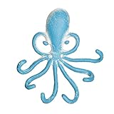 Relaxdays Wandhaken Oktopus, 6 Garderobenhaken, Gusseisen, HBT 16,5 x 15,5 x 4 cm, antiker Schlüsselhaken, hellblau/weiß