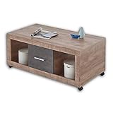 CAN CAN Moderner Couchtisch auf Rollen in Samdal Oak Optik, Anthrazit - mobiler Sofatisch mit Ablagefächern & Schubladen für Ihren Wohnbereich - 115 x 46 x 60 cm (B/H/T)