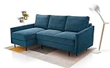 Siblo Sofa mit Schlaffunktion 220x110x137 cm - Elegante Ecksofa mit Schlaffunktion - Couch L Form 3 Sitzer für Wohnzimmer - Komfortables Schlafsofa - Sofa 3-Sitzer - Blau - Rechts