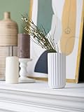 Vase Deko Verona 15 cm Elfenbein - Beige Kleine Vintage Blumenvase - Rund Vasen Boho - Vase Grau Matt für Badezimmer, Weiß, FS12779-15white