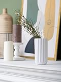 Vase Deko Verona 15 cm Elfenbein - Beige Kleine Vintage Blumenvase - Rund Vasen Boho - Vase Grau Matt für Badezimmer, Weiß, FS12779-15white