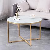 GOLDFAN Couchtisch Rund aus Glas Moderner Wohnzimmertisch Marmor Runder Beistelltisch Gold für Wohnzimmer Schlafzimmer Büro 70×70×45cm