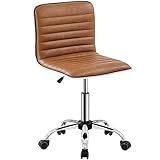 Yaheetech Bürostuhl, ergonomischer Schreibtischstuhl, Drehstuhl ohne Armlehne, Chefsessel mit Laufrollen, aus Kunstleder, höhenverstellbarer, 360° frei Drehbar Retro-Braun