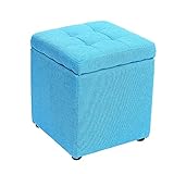 Möbel Holz Praktischer Fußhocker Stoff Aufbewahrungshocker Sitzkissen Gepolsterte Fußstütze Hochelastische Schwammfüllung Einzelosmanischer Sitz Teetischhocker Max.100KGq (Color : Light Blu