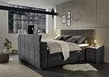 MöbisandMore Designer Boxspringbett Dubai 180x200 cm mit Motor elektrisch und Tv Halterung | Härtegrad H3 bis 130 KG | 7-Zonen-Tonnentaschenfederkern und Topper