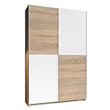 Stella Trading ALADIN Schwebetürenschrank, Eiche Sonoma Optik / Weiß - Moderner Mehrzweckschrank Garderobenschrank mit viel Stauraum - 125 x 195 x 38 cm (B/H/T)