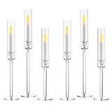 NUPTIO Glaszylinder Kerzen Kerzenständer Klar: 6 Stück Kerzenhalter Acryl Kegel Stabkerzen Stabkerzenhalter Cylinder Hochzeit Party Tisch Tafel Tafelaufsatz Esszimmer Weihnachten Kamin Geschenk