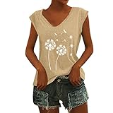 Sommer Tshirt Damen Locker Bluse Damen Elegant ärmellose t-Shirt Crop Tops Shirt Mädchen Weiß Oberteile Sommer Shirts Top Damen V-Ausschnitte Tshirt Casual Rundhals Klamotten Teenager Mädchen JiJiRuDU