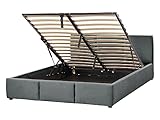 Bett Samt Dunkles Grau mit hohem Kopfteil Lattenrost 140x200cm Bettkasten Bousse