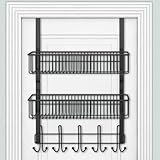 ENONCI Türhaken Zum Einhängen 15 Kleiderbügel Hakens mit 2 Mesh Korb über Tür Lagerung Rack, Kleiderhaken Tür, Schwarzer Korb für Garderobenhaken Tür Aufhänger, hängeregal Bad, hängeregal küche