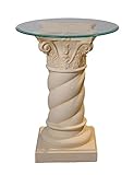Antikes Wohndesign Säule-Standsäule-Blumensäule-Dekosäule-Steinsäule-Beistelltisch-Telefontisch-Glastisch-rund Creme-beige-antikfinish
