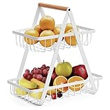 ASIORI Obstschale, Obstkorbhalter, 2 Etagen, Küche, Obstkorb, Ständer, Theke, Obst, Gemüse, Snacks, Cupcakes, Organizer, Präsentationsaufbewahrung (Farbe: Weiß, Größe: A)